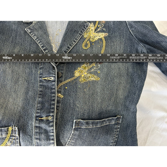 Cottage core Y2K Denim Embroidered Bedazzled Bling Ladies jacket Size XXL - Picture 9 of 11